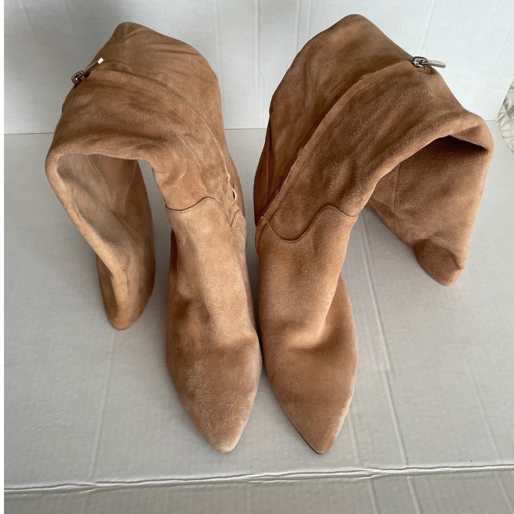 Sam Edelman Hai Knee High Boots Tan Suede Pointed Toe Block Heel Size 11